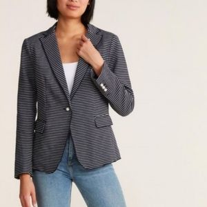 T. Tahari Navy Stripe Knit Blazer w/ Single Pearl Button